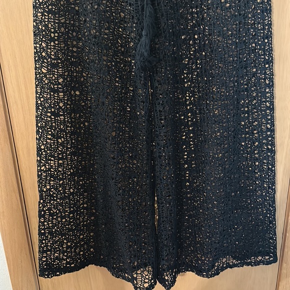 Haebaragi Women’s Mesh Crochet Sheer Wide Leg Pants Swim Coverup Black S-M - Picture 4 of 8